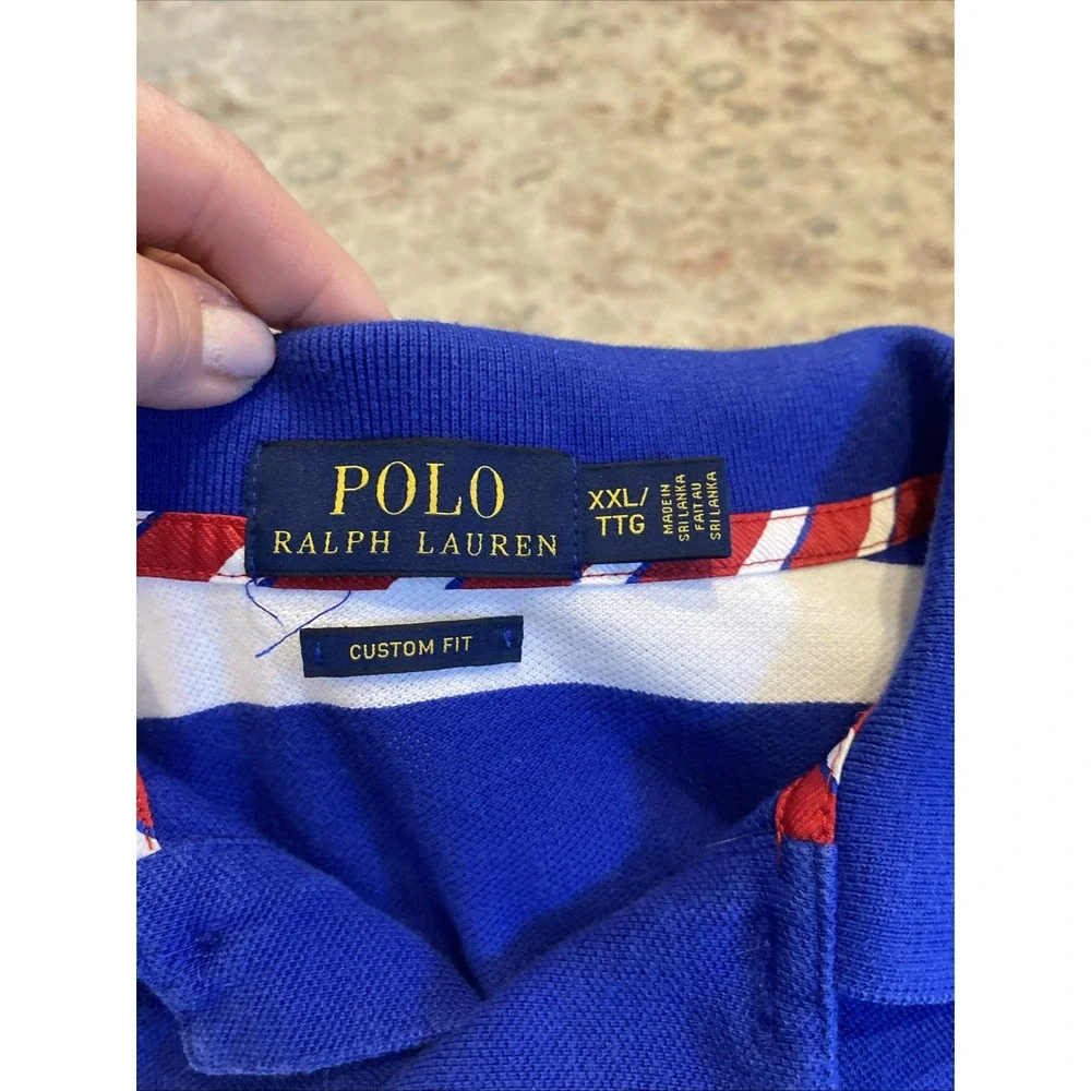 Polo Ralph Lauren Large Logo Striped Polo Shirt Custom Fit 2XL Blue White